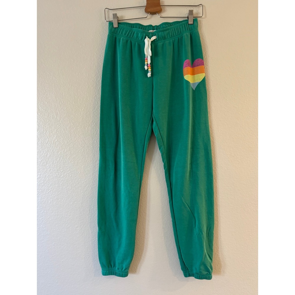 PJ Salvage Joggers Rainbow Heart Beaded Drawstring XS Green Excellent Condition